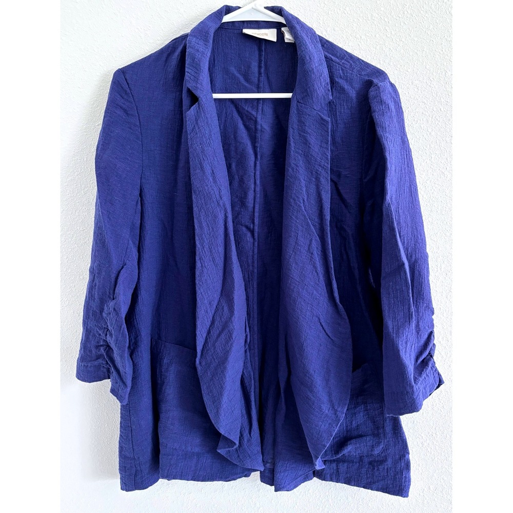 Chicos Blazer Womens 2 Large Blue Lightweight Coastal Beachy Minimalist Career‎